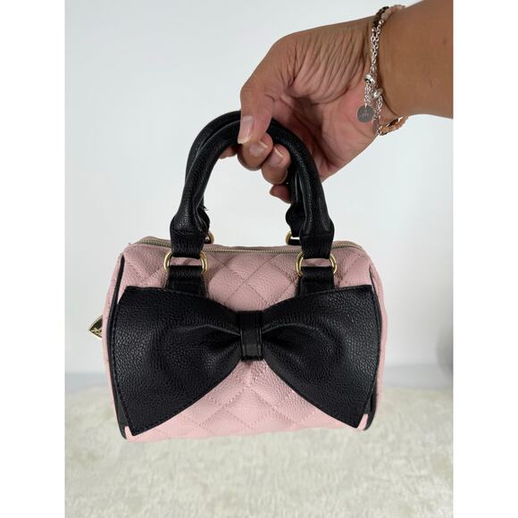 Betsey Johnson Quilted Mini Top Handle Handbag with Bow in Pink - Picture 2 of 13